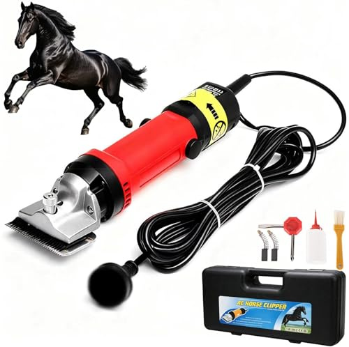 690W Elektrisk Hästklippare, Elektrisk Boskapssax med 6-Hastighetsjustering och Justerbar Bladspänning, Tomgångshastighet 2400 varv/min, Klippdiameter 77 mm, Professionell Hästtrimmer för Hästar Red
