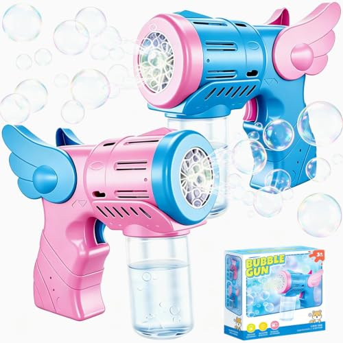 Angel Bubble Machine, Angel Bubble Machine Gun Automatic Bubble Blower with Light and Bottles Solution Bubblemaking Kit Automatic Bubbles Makers for Outdoor Party Wedding Birthday Summer-blue
