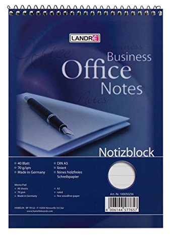 'LANDRÉ 100050256 LANDR Bloc Lettres Business Office Notes, DIN A4, ligné