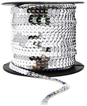 Sequin Trim Sequins Ribbon 6mm Strung Metallic Shiny Flat Sequins Paillette Spangle Sequin String for Embellishment Sewing Arts Crafts Fancy Dress Decoration (Silver - 1 Meter)