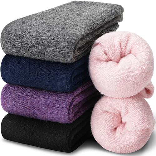 EBMORE Womens Merino Wool Thermal Socks Warm Winter Thick Walking Cosy Boot Crew Comfy Gift Work Hiking Socks for Ladies 5 Pairs(Multicolor B)