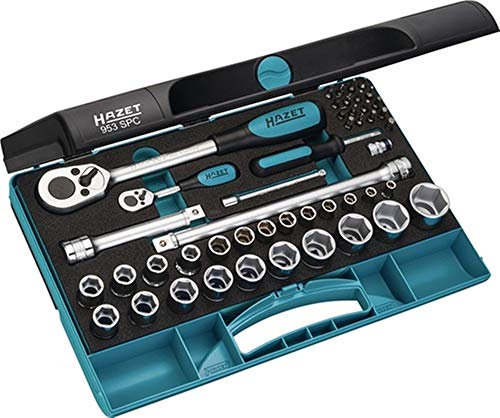 HAZET Steckschlüssel-Satz 953SPC, 47-teilig, mit Profi-Umschaltknarre, verschiedene Bits und Steckschlüssel, umfangreiches Nusskasten-Set für Handbetätigung