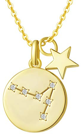 FANCIME Fische Sternzeichen Kette aus Solide 925 Sterling Silber mit Gold Vergoldet Anhänger Halskette Einfach Minimalistisch Geschenk Schmuck für Damen Mädchen - Verstellbar Kettenlänge: 40 + 5 cm