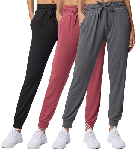 Real Essentials 3 Pack: Women's Lounge Joggers Sweatpants with Pockets Yoga Running Athletic Workout, Set 6, M, Pack of 3