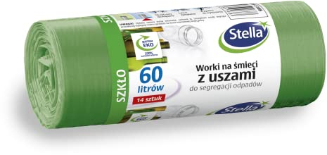 Stella 035168 - Sacchi per la spazzatura con manici per la raccolta differenziata dei vetri, 60 l, confezione da 14 pezzi, in pellicola spessa LDPE, colore: verde