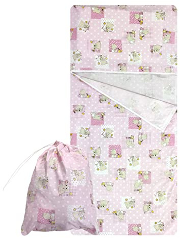 Panini Tessuti Ensemble de Jardin d'enfants, Sac de Couchage d'été et Pochette pour Les bébés de 2 à 6 Ans - Tissu 100% Coton - Made in Italy (Ours et Abeilles Roses Kindergarten Set)