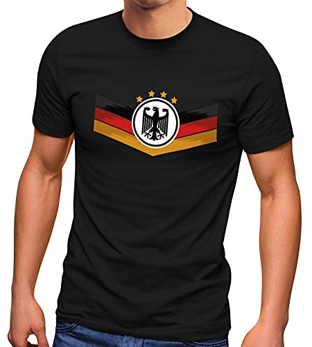 MoonWorks® Herren T-Shirt Deutschland Fußball EM 2024 Deutschlandflagge Nationalfahne Wappen Adler Fanshirt schwarz XXL