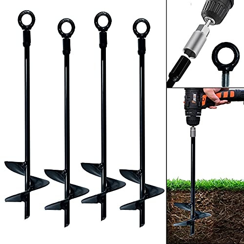 Jayzod Trampolin Erdanker 15 Zoll Set mit 4 Zeltstangen Schwerlast-Trampolin-Anker-Kit Erdanker Schaukel für Metallschaukel-Set -Starker Wind