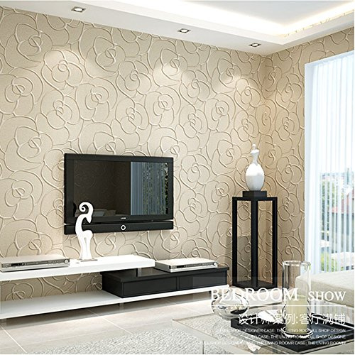 MEAIHOME Modern Minimalist 3D Rose Pattern Flocking Deep Embossed Textured Living Room Bedroom Non-Pasted Wallpaper Roll Cream 1.73' W x 32.8'L