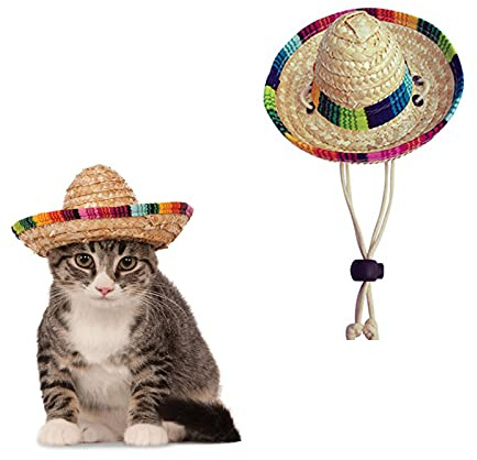 AWOCAN Cappello di paglia per animali domestici, divertente Sombrero messicano, decorazione per feste di compleanno per piccoli animali domestici, cuccioli, gatti