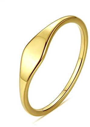 GILIEYER Anillo Relleno de Oro de 14 Quilates para Mujer, Anillos de Sello Delgados de Arco Apilable Anillos de Lisos Delgados Anillo de Puntero Banda Minimalista Ajuste Cómodo Tamaño 6 a 9 (6)