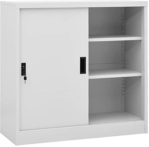 Festnight Armoire de Bureau avec Porte Coulissante,Armoire de Rangement,Classeur Meuble de Rangement,Étagères Réglables en Hauteur,battantes verrouillable,Gris Clair 90x40x90cm Acier