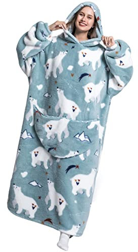 Ruiuzioong Oversized Hoodie Wearable Blanket, Super Soft Warm Comfortable Giant Wearable Blanket for Women Men with big Pocket (Polar bear)