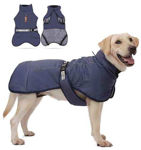 ALLSOPETS Cappotto Invernale per Cani Taglia Media e Grande, Riflettente e Antivento, Giacca Calda con Cintura Regolabile e Anello a D per Guinzaglio (Blu Navy, 4XL)