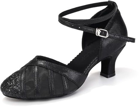 YCALCP Zapatos de Baile Latino Mujer con Lentejuelas con tacón Medio Salsa Tango salón de Baile,Model-FT105