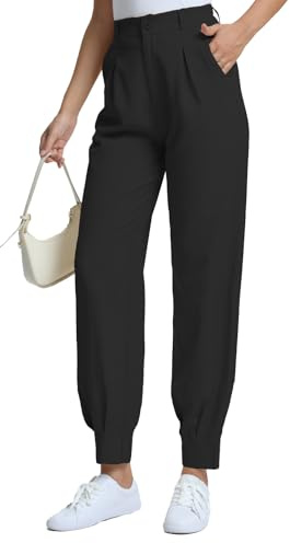 Pantalones de trabajo casuales para mujer, de cintura alta, con bolsillos, longitud al tobillo, pantalones de negocios atrapados, 1 Negro, L