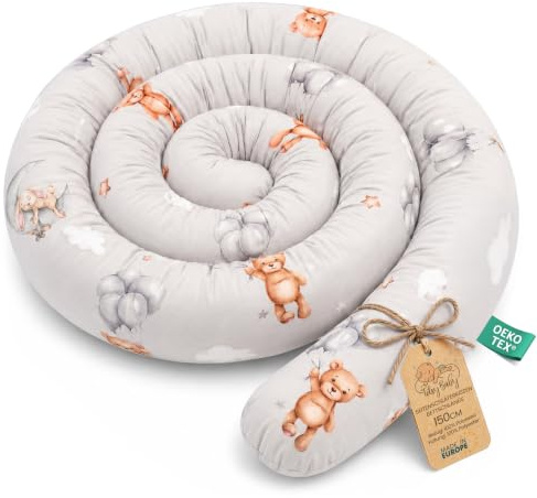 Totsy Baby Cuscino XXL a forma di serpente per letto, cuscino da allattamento, cuscino decorativo, protezione per il bordo del letto, paracolpi XL Orsacchiotti 150 cm Certificato Oeko-Tex