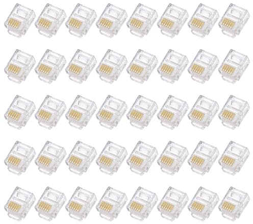 QUARKZMAN RJ11/RJ12 manliga kontakter för modulär telefonkontakt, kopparkärna 6P6C transparent 40 st