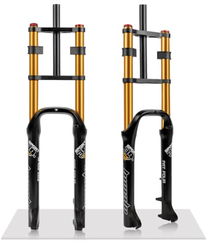 26 Tums Fatbike Luftfjädring For 4,0 Däck, Elcykel Mountain Bike Ebike Returjustering Slaglängd 140mm Dubbelkronad Framgaffel 9x135mm QR Skivbroms 1-1/8 Rakt Styrrör(Gold)