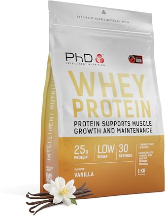 PhD Whey Protein Powder - High Protein Shake with Bacillus Coagulans - Supports Muscle Growth and Maintenance - Vanilla - 1kg