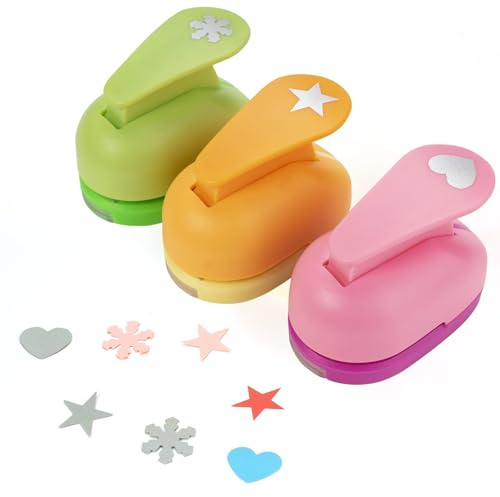 3 Pieces Colorful Craft Hole Punch, Paper Punches for Crafts,Circle Cutters for Crafting, Crafts Punch Snowflake, Heart, Star Multiple Shapes,for DIY Crafting Scrapbooking, Card Making and Diy Crafts