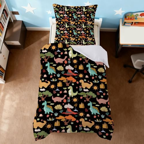 ZTYROLJ Ropa de cama de 135 x 200 cm para niños y niños, suave microfibra, diseño de dinosaurios, transpirable, 135 x 200 cm, con cremallera+80 x 80 fundas de almohada