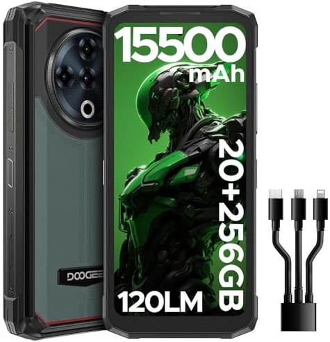 DOOGEE Fire6 Power Movil Irrompible 20GB+256GB/2TB Movil Rugerizado, 15500mAh, 6.56 HD+ 90Hz Movil Resistente, Cámara 50MP Telefono Móvil Android 14, Dual 4G SIM/NFC/OTG/Face ID/Huella Dactilar
