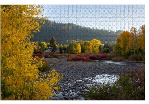 Jigsaw Puzzles 1000 Pieces for Adult Autumn Colors deciduous Trees Cabin by River Puzzle Game for Family Wooden Puzzle Toy Educational Games Puzzles for Home Decor