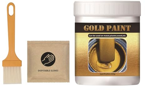 Rukjmqi Gold Paint for Wood - Liquid Painting Utensils 300 g - Water Based Liquid Gold Metal Paint - for Door Iron Railing Hardware Crafts Wall Wood Fabric