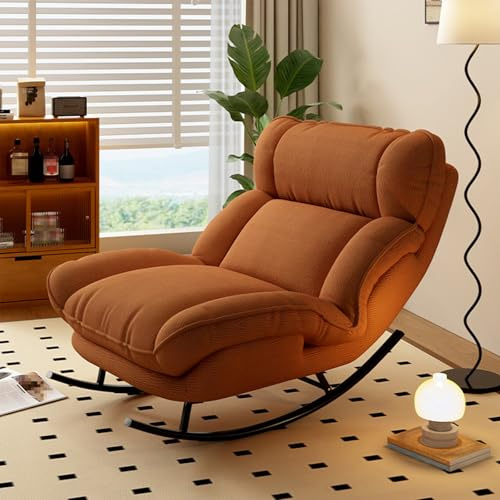 Silla Mecedora Tapizada, Sillón Moderna con Respaldo Ajustable en 3 Posiciones, Estructura de Acero Al Carbono, Sillas Reclinables para Dormitorio, Salón, Oficina(Orange)