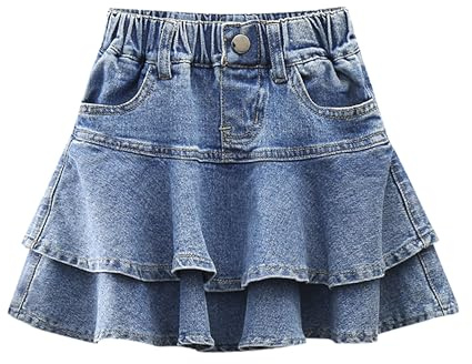 Rolanko Gonne di Jeans da Ragazza, Linea ad A Vita Elastica Minigonne di Denim Pantaloncini Incorporati, Doppio Strato, 160, 12-13 Anni