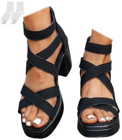Women's High Heel Sandals, 8 cm Elegant Block Heel Sandalettes