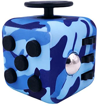 FIDGETARIAN Cubo Antiestres Niños Adultos - Fidget Toy Anti Estrés - Juguetes Antiestres con 6 Módulos Relajantes - Figet Toys Juguetes para Adultos Adolescentes y Niños - Azul Camuflaje