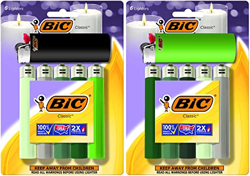 BIC Maxi Pocket Lighters, Reliable Flame for Everyday Tasks, Classic Green Collection, 12-Pack