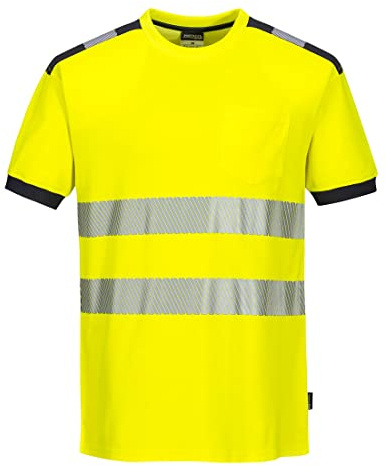 Portwest Mens PW3 Hi Vis Workwear Short Sleeve T-Shirt L Yellow/Grey