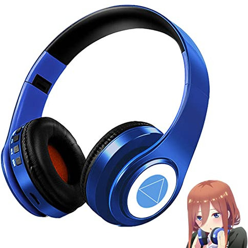 Xinchangda Nakano Miku - Auriculares inalámbricos Bluetooth The Quintessential Quintuplets Cosplay Nakano Miku Auriculares sobre la oreja con micrófono integrado para teléfonos portátiles