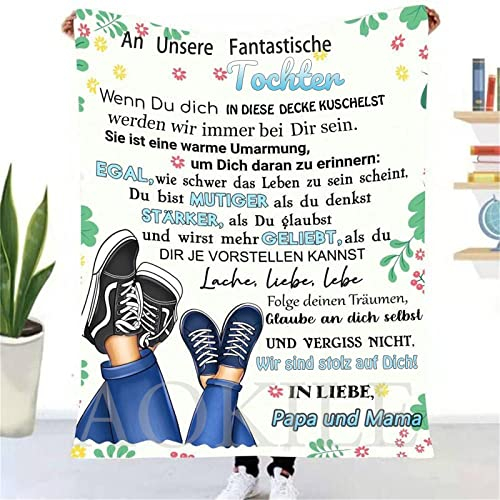 Personalisierte Kuscheldecke An unsere Tochter von Eltern,Deutsche An Meine Tochter Decke Von Mama und Papa,Briefdecke Nachricht Luftpost Wohndecke Couch Bett Tv-Decken(Eltern zu Tochter ,150×200)
