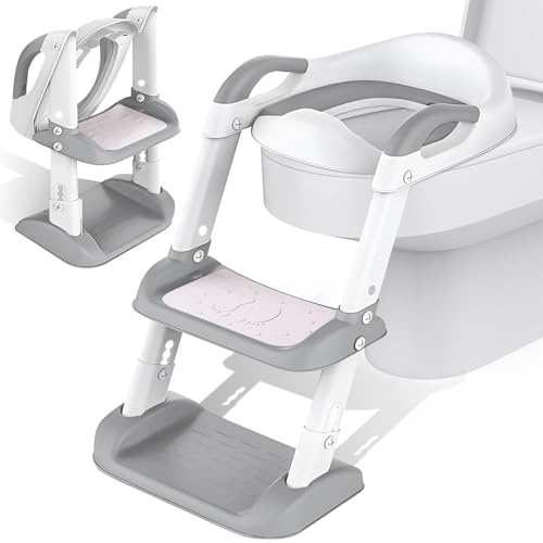 NCKIHRKK Riduttore WC per Bambini Con Scaletta, Portatile Riduttore Water, Rialzo Gradini Toilette e Sedile per Vasino, Pedana Antiscivolo, Riduttore WC Portatile Pieghevole per Bambini, per V, U, O