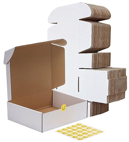 RLAVBL 10x8x3 Shipping Boxes Set of 25, White Corrugated Cardboard Box for Packing, Mailing, Business