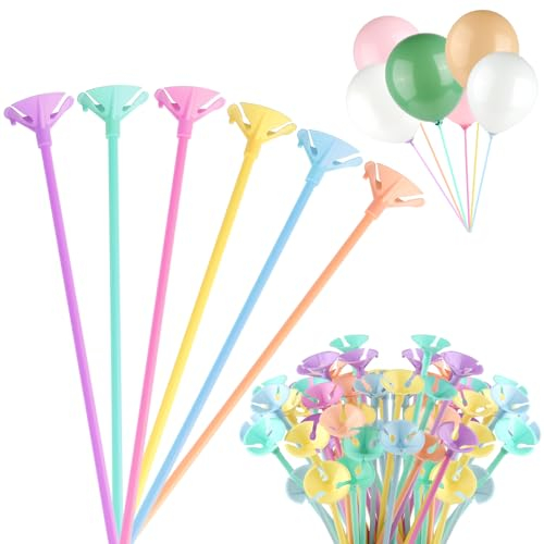 120 stycken återanvändbara ballonghållarset, hållbara ballonghållare, ballongstavar, färg, ballongstavar med hållare, ballongstång för dekoration födelsedagsfester, bröllop (32 cm) (färg: