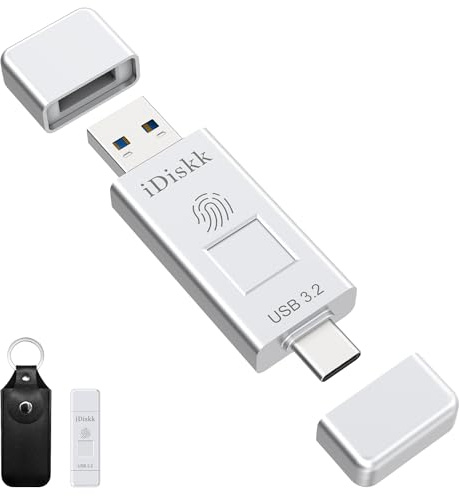 iDiskk USB3.2 512GB Solid State Flash Drive, 500MB/s, Fingerprint Encryption, Type-C USB Gen 2 Photo Stick for iPhone 15/16 Series/Android Phones/PC/Mac