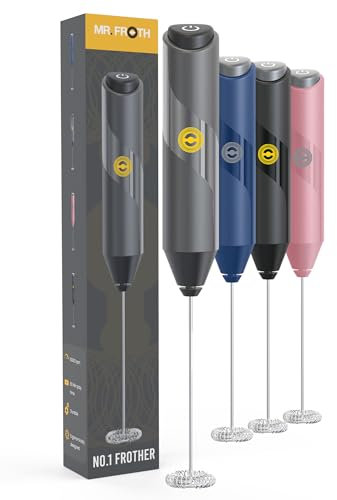 MR FROTH Handheld Milk Frother - Battery-Operated Coffee Frother Wand - Durable & Food-Safe Drink Mixer - Noise-Free, No Shaking - Electric Hand Held Coffee Whisk Frother for Matcha, Milkshake (Grey)