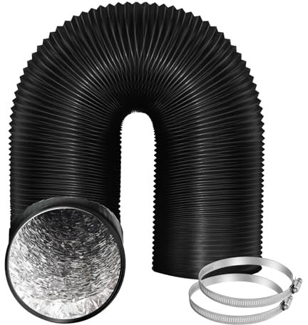 Bubuny Abluftschlauch PVC Ø105mm Länge 5M Schwarz Flexschlauch Aluminium, Flexibel PVC Lüftungsschlauch Alurohr Schlauch mit 2 Schlauchschelle Edelstahl für Klimaanlagen Rohrventilator Abzugshaube