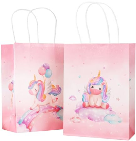 10 Stück Einhorn Papiertüten Kindergeburtstag mit Henkel Kraftpapier 21 * 15 * 8cm Partytüten Mitgebsel Tüten Mitgebseltüten Geschenktüten Kinder für Party Geschenk Geburtstag
