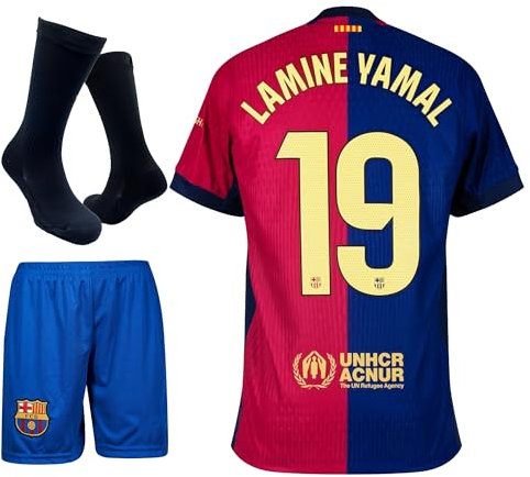 IHIMI Yamal #19 Ensemble maillot et chaussettes pour enfant - Barca Home Style 2024/25 - Maillot, short et chaussettes - Compatible avec les fans de Yamal - Tailles 128 à 176, bleu, 164 cm