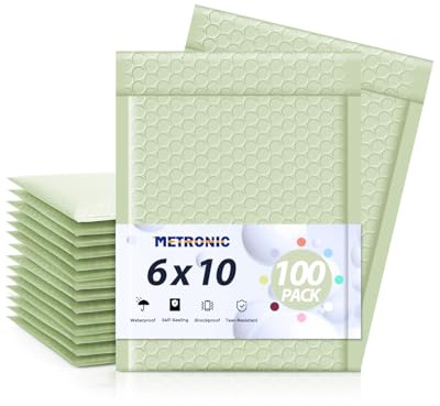 Metronic Bubble Mailers 6x10 100 Pack Mint Green Self-Seal Padded Envelopes Usable Size 6x9 Waterproof Bubble Envelopes Bulk for Small Business Padded Mailers for Mailing Jewelry #0