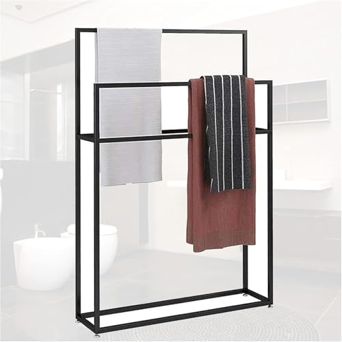 Toallero de metal independiente, soporte para toallas de baño negro que ahorra espacio, elegante (85 x 20 x 110 cm)