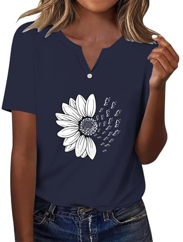 Cocila Chemisier Classe T-Shirt À Manches Courtes Et Col en V pour Femme, Haut Décontracté La T Shirt Cadeau Chemise Femme Coton Lin Tunique Chic Elegant Noire Ete Blouse Grande Taille 54/56