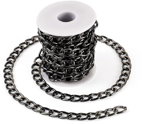 FASHEWELRY Catene a Maglia Cubana in Alluminio Nero 5M 17x11,5x2,5mm Catene Spesse Non Saldate Ritorte Catene Metalliche a Barbazzale con Bobina per Collane Bracciali Gioielli Fai da Te
