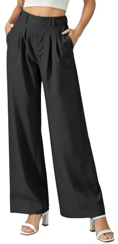 Neteson Pantalon Fluide Femme Eté Taille Haute Pantalon à Jambe Large | Pantalon Léger Chic Elegant Ample Décontractée Travail Droit Pants Longueur